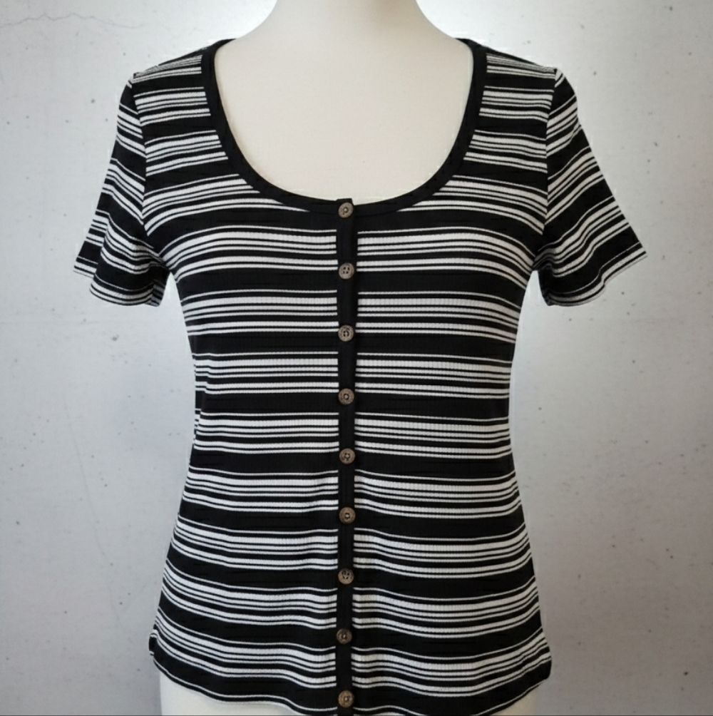 No Boundaries Black and White Striped Button-Down Shirt
